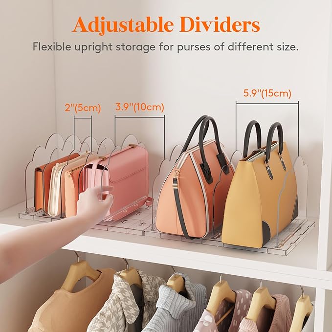 Lifewit Purse Organizer for Closet, Clear Handbags Storage Organizer, Adjustable Clutch Purse Storage Organizer Holder for Closet, 4 Pack Bookshelf Dividers for Sweater in Bedroom 35 x 24 cm/14 x 9.5"