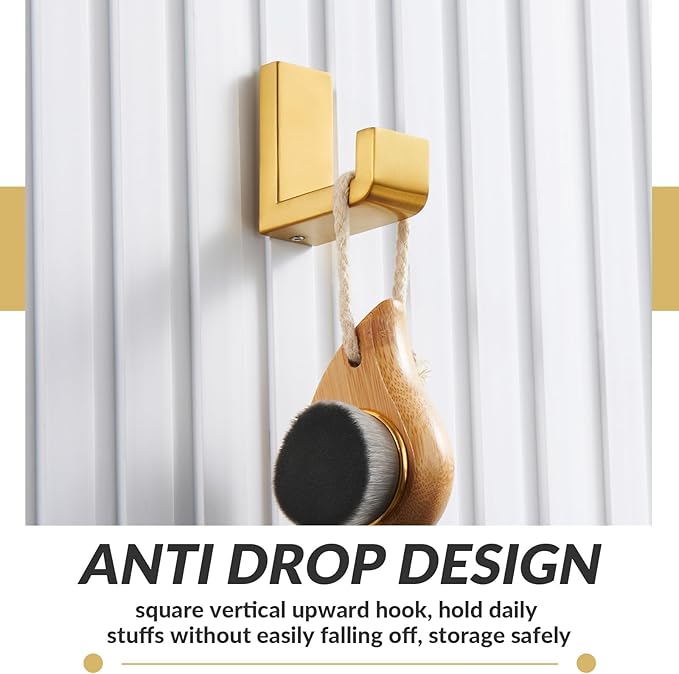 APLusee Robe Towel Hook, 304 Stainless Steel Modern L Shape Practical Coat Hook, Utility Shower Towel Hanger for Bathroom Kitchen Home Storage (Brushed Gold)