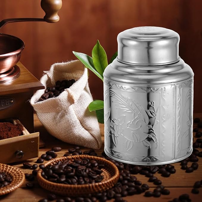 Luxshiny Portable Airtight Stainless Steel Tea Canister with Sealing Lid for Loose Leaf Tea Storage and Kitchen Organization 5.51X4.13X2.55 Inches