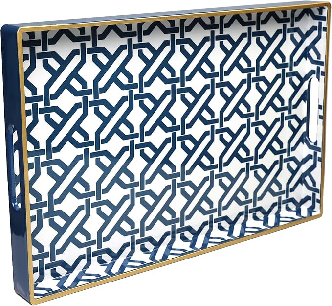 Spsyrine White Serving Tray, Plastic Marbling Tray for Coffee Table, Stylish Rectangular Decorative Tray with Handles, Ottoman Tray for Living Room, Bathroom, 15.6â X 10.2"