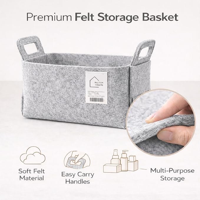 Fabric Storage Basket – Foldable Felt Storage Bin with Handles, Multi-Purpose Storage Organizer for Shelves, Closet, Toys, Clothes, Blankets, Bedroom, Living Room & Nursery, YELLOW, Medium