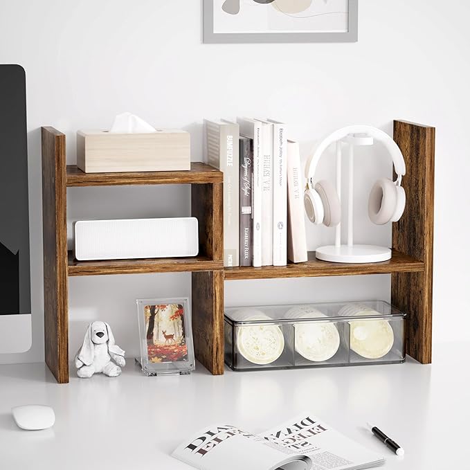 Jerry & Maggie Desktop Organizer Office Storage Rack Adjustable Wood Display Shelf Birthday Gifts Toy Home Decor Free Style Rotation Display True Natural Stand Shelf (Natural Wood Tone/2 Pack)