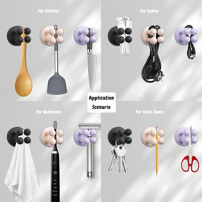 6Pcs Silicone Toothbrush Holders for Bathrooms,Waterproof Self Adhesive Multifunctional Hook for Hanging Towel Key Plug Cable for Bathroom Kitchen Living Room Office White