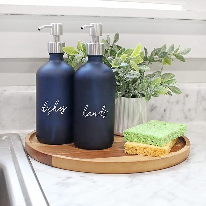 Cornucopia Brands 16oz Hands Dishes Pump Bottles (Blue, Set of 2); Frosted Blue Pump Dispensers for Kitchen and Home