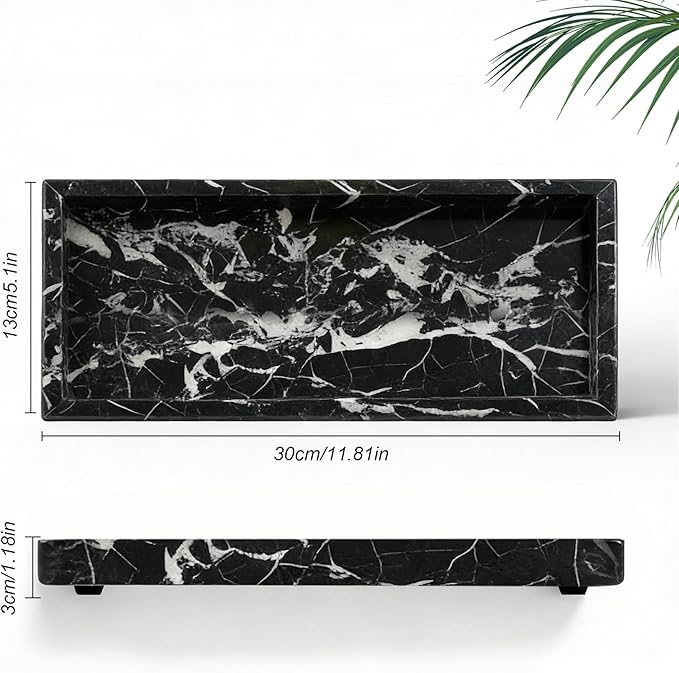 Natural Marble Tray, Stone Tray for Bedroom/Bathroom/Kitchen/Vanity Countertop, Jewelry Tray for Rings Earrings Necklace Bracelet Watch, Room Decor Aesthetic
