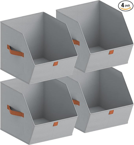 Fabric Closet Storage Cubes - 4 Pack Square Storage Bins with Dual Handles for Clothes, Towels, Toys, Cube Storage Organizers for Bedroom, Nursery, Shelves, Closet, Small Spaces, Grey