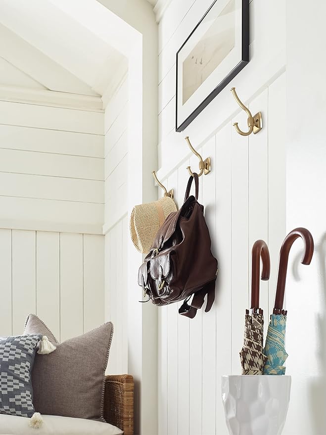 Amerock H37002CZ | Kinsale Double Prong Decorative Wall Hook | Champagne Bronze Hook for Coats, Hats, Backpacks, Bags | Hooks for Bathroom, Bedroom, Closet, Entryway, Laundry Room, Office