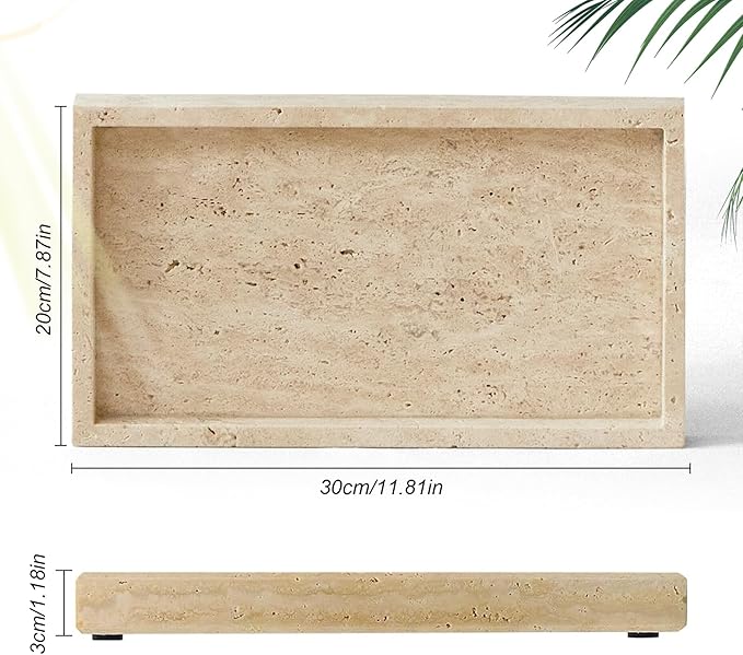 Natural Marble Tray, Stone Tray for Bedroom/Bathroom/Kitchen/Vanity Countertop, Jewelry Tray for Rings Earrings Necklace Bracelet Watch, Room Decor Aesthetic