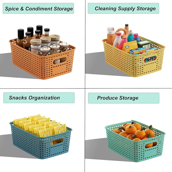 Plastic Storage Basket for Organizing 12 Pack Small Colored Storage Bins Container for Shelves, Colorful Shelf Baskets with Handles for Organization