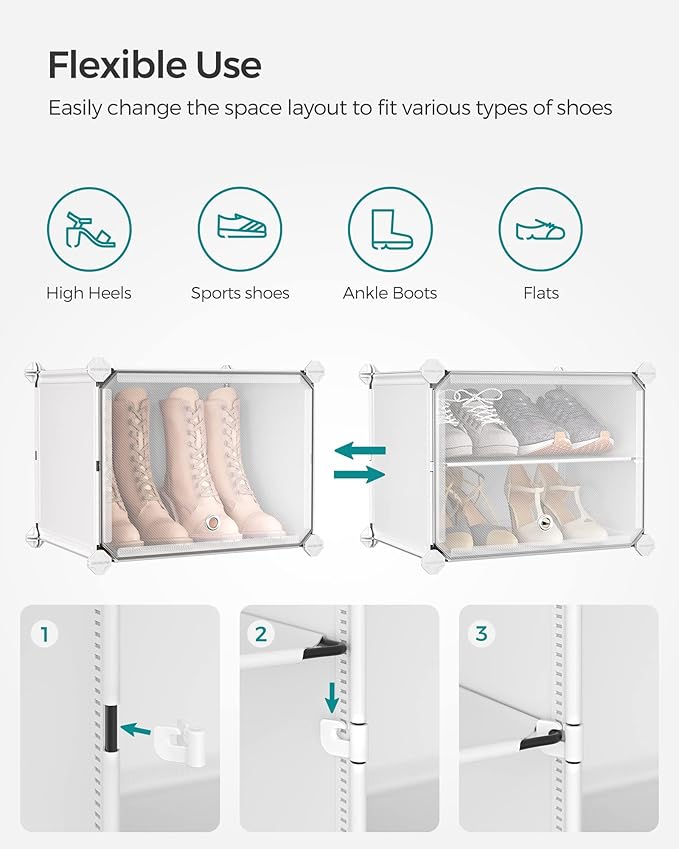 SONGMICS Shoe Rack Organizer, 10-Tier Shoe Storage Cabinet for Closet and Entryway, Holds 40 Pairs of Shoes, Adjustable, Cloud White and Trasparent ULPC035W01