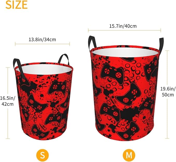 Game Joysticks Red Background Round Laundry Hamper Storage Basket Toys Clothes Organizer Bin For Home Bathroom Bedroom Dorm Nursery, 38l