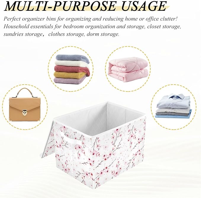 senya Flower Baskets Collapsible Storage Bins with Lids, Cherry Blossom Branche Storage Boxes Clothes Baskets for Organizing