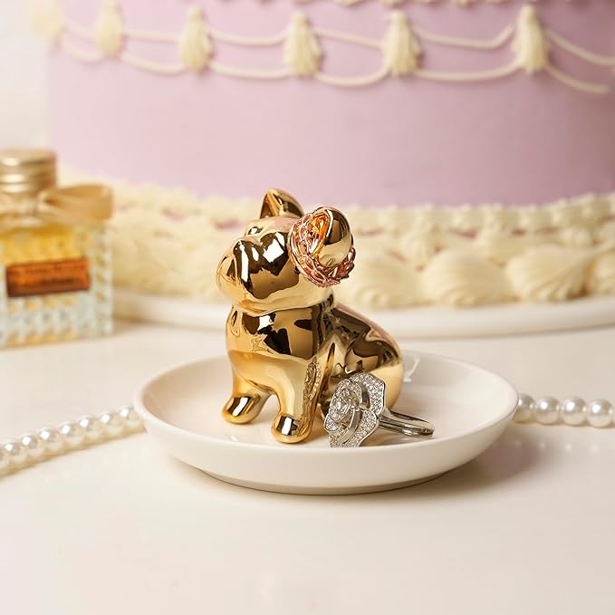 Bulldog Ring Holder Ceramic Ring Dish, Jewelry Holder Dish Trinket Tray For Rings Earrings Trinkets Organizer, Funny Themed Gifts for dog Mom, Lovers, Birthday Gifts for Women