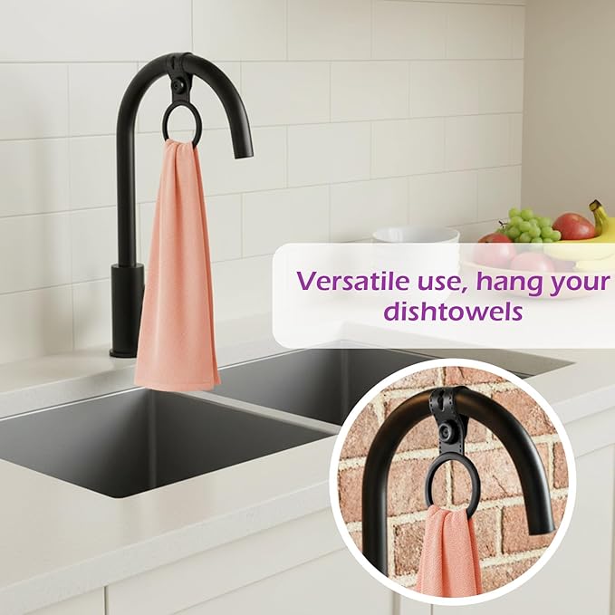 Silicone Kitchen Towel Holder, 4PCS Waterproof Dish Towel Holder, Towels Clips for Cabinet Stove Oven Handle or Rods, Heat Resistant Anti-Slip Hanging Kitchen Towels(Black)