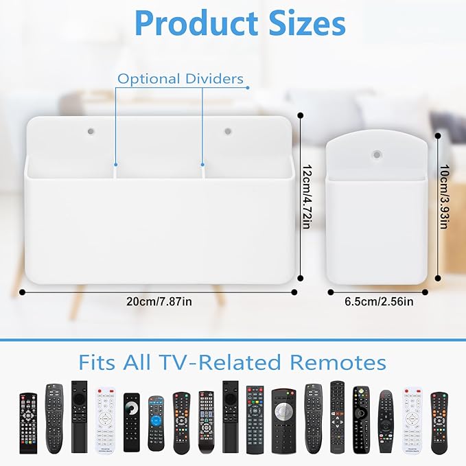 3 Pack Remote Control Holder Wall Mount, 2Pcs Small Remote Holder and 3 Slot Adhesive Wall Remote Holder, Tv Wall Remote Control Holder Pen Holder for Couch Bed Storage (White)
