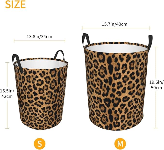 Leopard Cheetah Round Laundry Hamper Wildlife Fur Print Storage Basket Toys Clothes Organizer Bin For Home Bathroom Bedroom Dorm Nursery, 38l