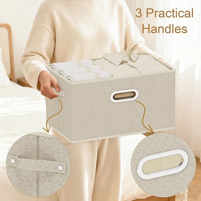 Open Storage Baskets, Collapsible Cube Bins, Fabric Container Organizer with Metal Handles, Boxes for Shelves, Closet, Living Room, 10.2x7.9x6.7in, Grey and Beige, 4 Pack
