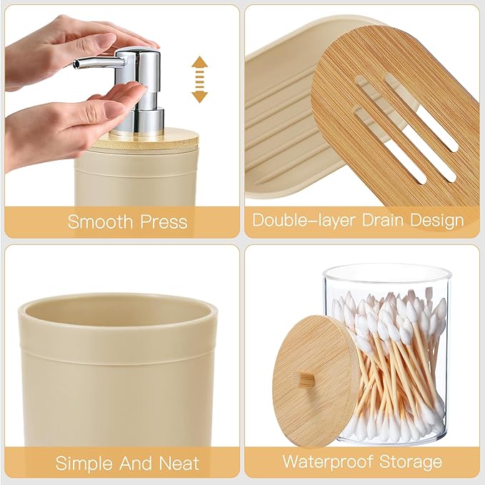 iMucci Bathroom Accessories Bathroom Sets with Shower Curtain, Bath Towel Set, Trash Can, Toilet Brush, Soap Dispenser, Bathroom Accessories Set Complete