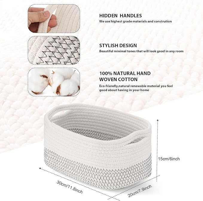 Sawysine 6 Pcs Storage Baskets Bulk for Organizing Cotton Rope Woven Basket with Handles for Gift Cloth Shelves Blanket Toys Living Room Bathroom(White Grey)