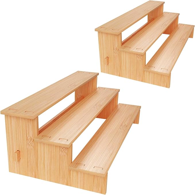 JinDoWin 3 Tiered Spice Rack Organizer for Cabinet,Spice Organization for Cabinet, Seasoning Organizer,Spice Shelf and Spice Organizer for Cabinet,Pantry Organizers and Storage (2 Pack, Medium)