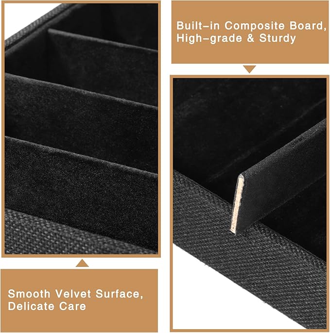 Emibele Glasses Organizer Jewelry Tray, 8 Grids Velvet Tray Watch Storage Stackable Jewelry Showcase Display Storage with Detachable Inner Dividers, Black