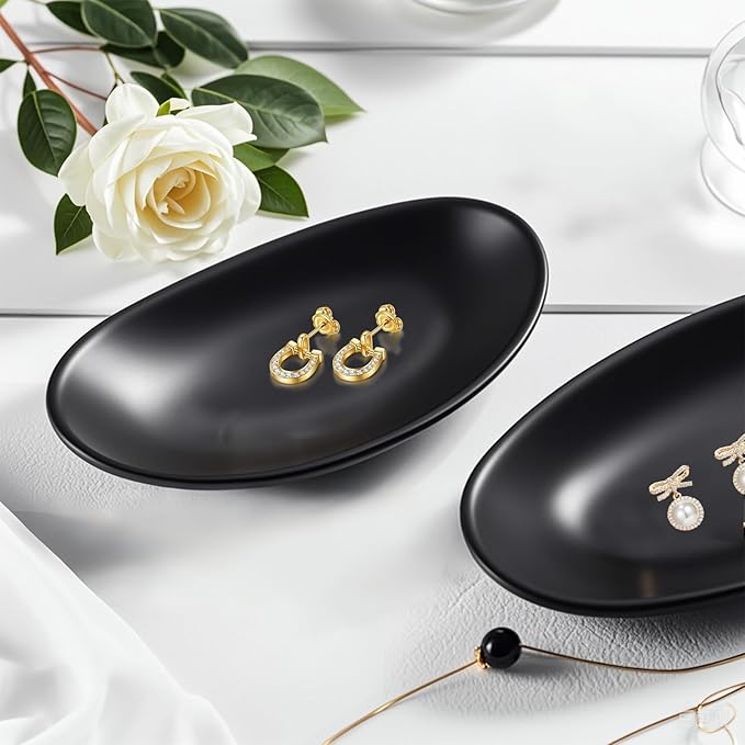 Black ring jewellery tray organiser tray, dresser decor key flat jewellery bowl decorative oval dish