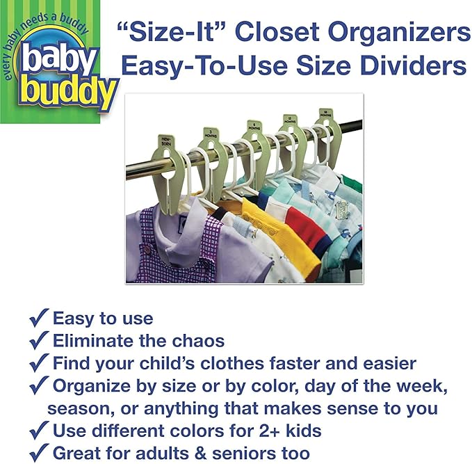 Size-It Closet Organizers by Baby Buddy - Baby Clothes Closet Dividers Nursery Clothing Organization for Babies and Kids, Newborn up to Size 8, Clothes Divider for Closet, Pink, 10 Count
