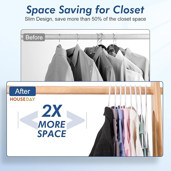 HOUSE DAY White Plastic Hangers 40 Pack, Plastic Clothes Hangers with Built-in Strap Hooks, Space Saving Slim Hanger for Closet Organizers and Storage, Durable Clothing Hanger for Shirts Blouses Tops