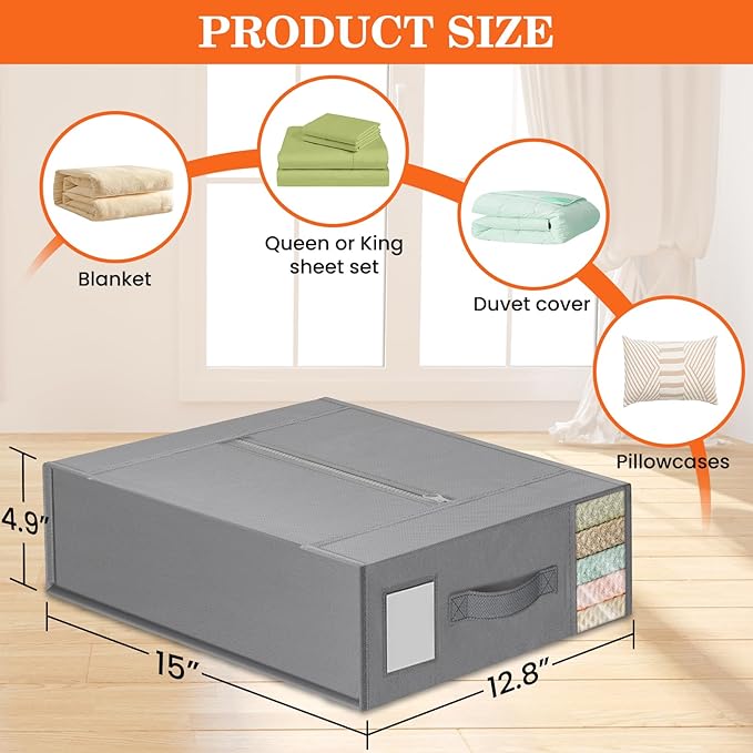 WOWBOX Sheet Organizers and Storage,Closet Bed Sheet Organizer Under Bed Storage and Organization with Label Cards & Clear Window for Bedding Sheets,Duvet Covers,Blankets (6 Pack，Gray)