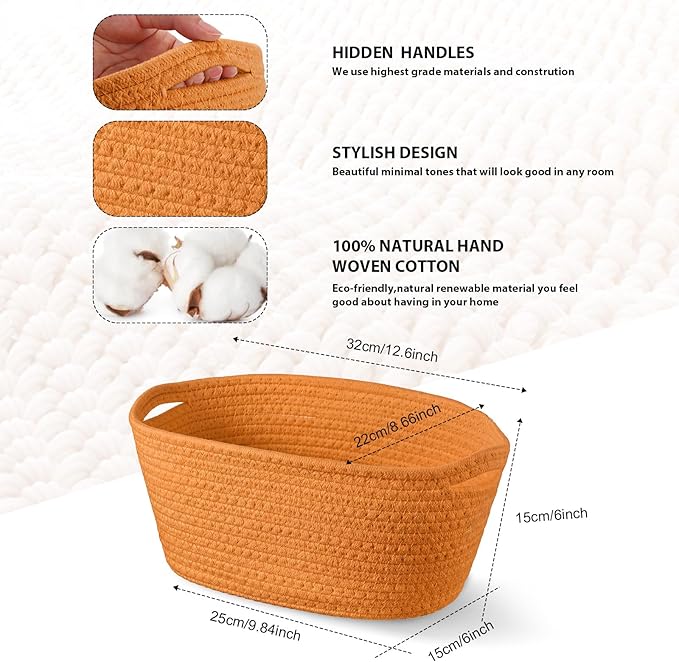 Sawysine 6 Pcs Storage Baskets Bulk for Organizing Cotton Rope Woven Basket with Handles for Gift Cloth Shelves Blanket Toys Living Room Bathroom(Morandi)