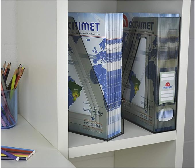 Acrimet Magazine File Holder – Vertical Rack for Documents, Folders and Mail, Durable Plastic Desk Organizer for Office & Home, Smoke (2 Pack)