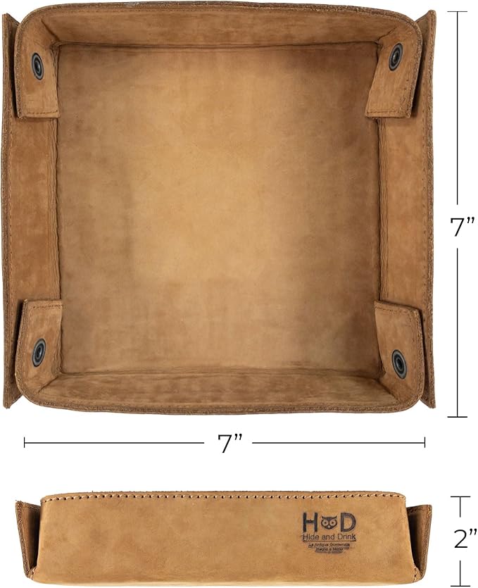 Hide & Drink, Leather Catchall Change Keys Coins Jewels Box Tray Big Storage, Handmade :: Old Tobacco