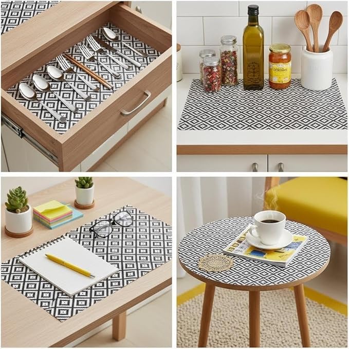 Coavas Extra Grip Thickened Shelf and Drawer Liner - Non-Adhesive Non-Slip Waterproof Mats for Kitchen Cabinets, Drawers, Shelves, Dresser & Cupboard, Easy Cut DIY (Black Rhombic, 12IN x 30FT)