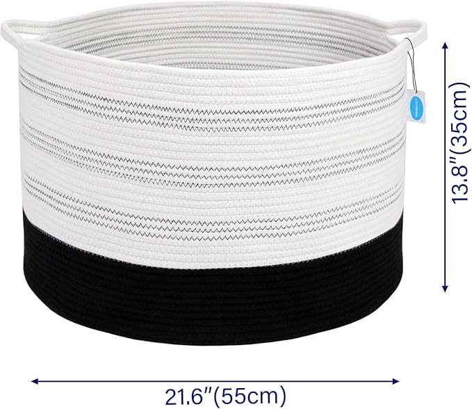 Casaphoria XXXLarge Cotton Rope Basket 22" X 22"X 14" Blanket Basket for Living Room Woven Basket Soft Laundry Blanket Basket storage basket bin with Handleï¼pack of 1ï¼