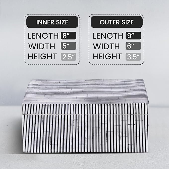 Handicrafts Home Large Decorative Storage Box with Lid – 9x6x3.5” Coffee Table Organizer, Keepsake- Decorative Boxes for Home Decor, Stylish Decorative Box for Office Decor- Striped- Black