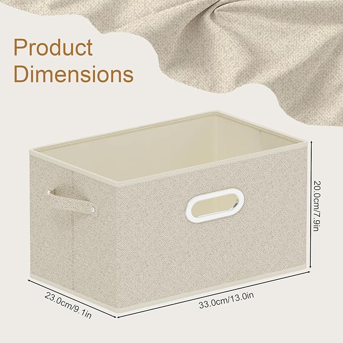 Open Storage Baskets, Collapsible Cube Bins, Fabric Container Organizer with Metal Handles, Boxes for Shelves, Closet, Living Room, 13x9.1x7.9in, Grey and Beige, 2 Pack
