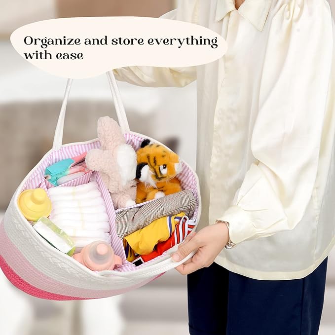 luxury little Diaper Caddy Organizer for Changing Table, Baby Diaper Basket, Portable Storage Basket, Wipes, Car Organizer, Nursery, Baby caddy (Pink)