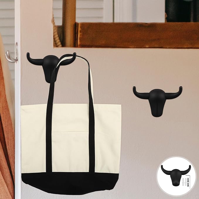 Luxshiny Bull Horn Metal Coat Hook Decorative Wall Mounted Iron Hook for Entryway Keys Bags Towels 2.75X2.16 Inches Sturdy Rustic Storage Solution