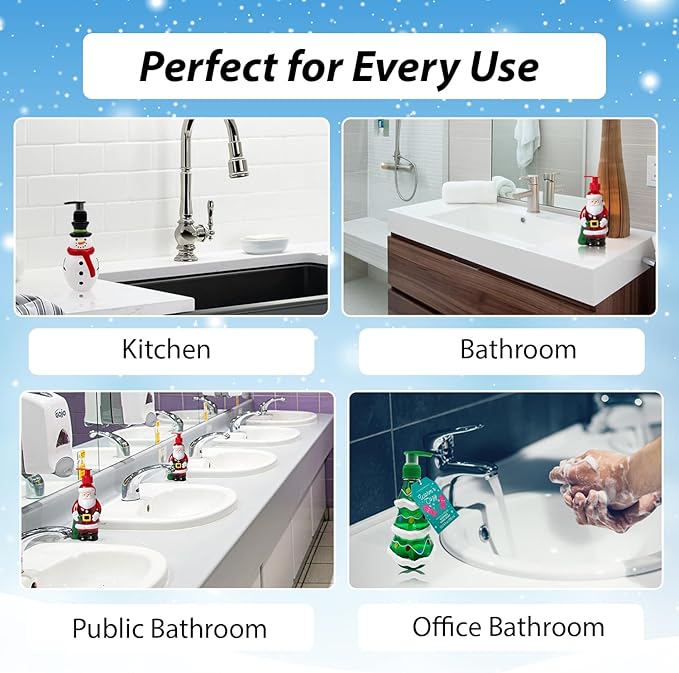 Simple Pleasures Snowman, Santa & Christmas Tree 3 Pack: Holiday Apple, Balsam Fir & Snow Scented Decorative Refillable Soap Dispensers for Kitchen Countertops and Bathroom Sinks