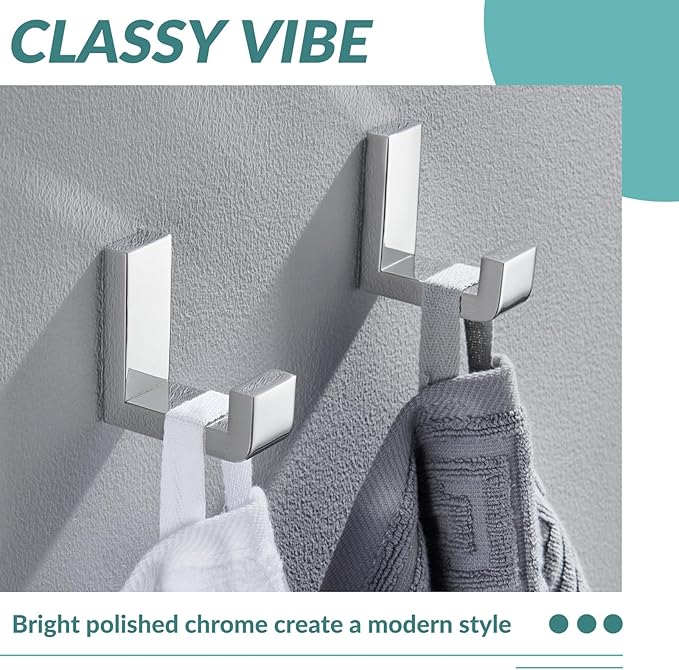APLusee Polished Chrome Towel Hook 2 Pack, 304 Stainless Steel Robe Hook, Wall Mounted