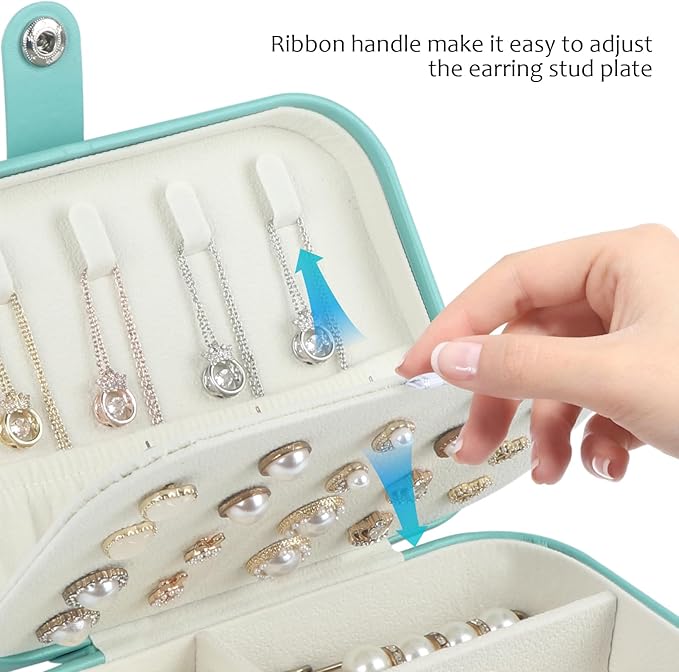 Hatori Travel Jewelry Box, PU Leather Small Jewelry Organizer for Women Girls, Portable Mini Travel Case Display Storage Holder Boxes for Stud Earrings, Rings, Necklaces, Bracelets