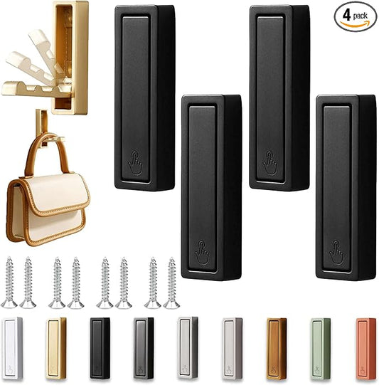 4PCS Folding Wall Hooks, Foldable Coat Hooks Heavy Duty Foldable Hook Bathroom Towel Hooks Robe Hooks Wall Mounted for Bathroom, Closet, Entryway, Pool, and Kitchen (Square-Black)