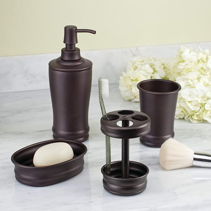 iDesign - 26181 Olivia Metal Tumbler, Makeup Brush Holder and Toothbrush Cup for Bathroom, Countertop, Desk, Dorm, College, and Vanity, 3.25" x 3.25" x 4.25", Bronze