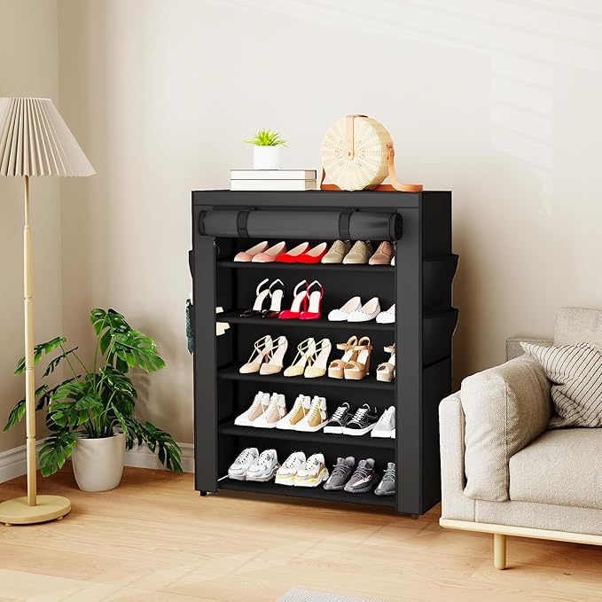 Mavivegue Shoe Rack with Cover, 5 Tier Shoe Organizer for Entryway, Shoe Storage for Front Door Entrance, Closet