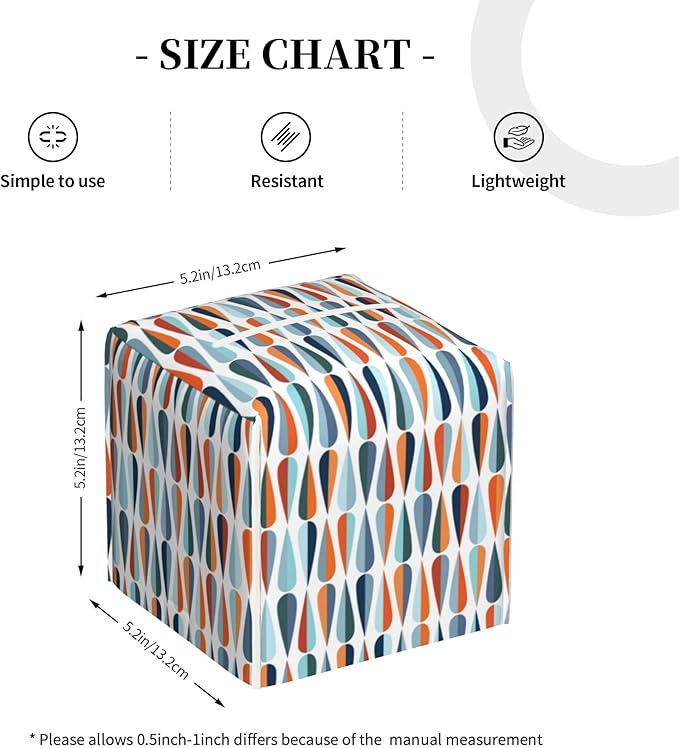Tissue Box Holder Drop Shapes in Tones Tissue Box Cover Square Leather Tissue Holder Organizer Portable Decorative Facial Paper Case for Home Office Bathroom Vanity Countertop