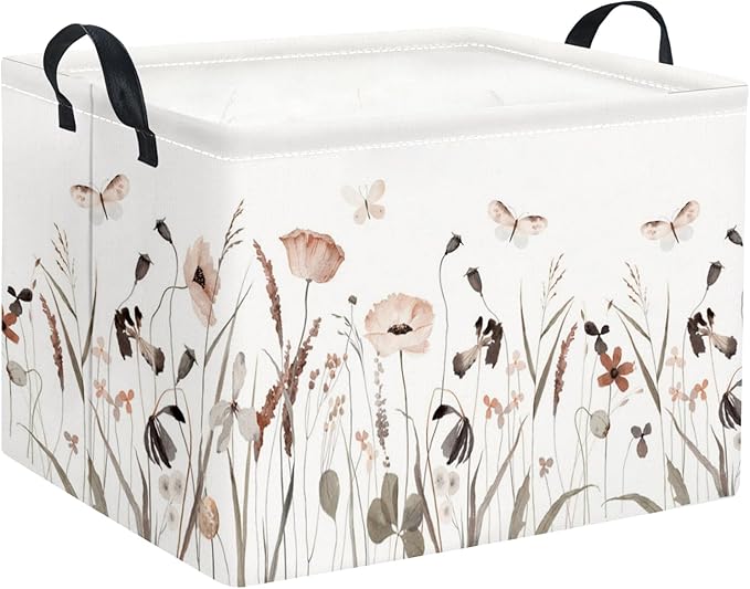 Rectangular Kids Storage Bin Gift Basket Baby Organizer Shelf Book Basket Room Decor(Flower Butterfly)