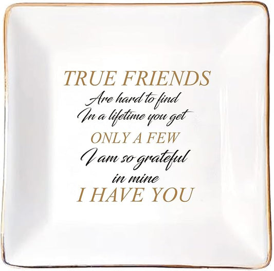 LADY&HOME Friend Gifts for Women Ceramic Ring Dish Birthday Christmas Gifts for Friends Female Decorative Jewelry Tray (True Friend)