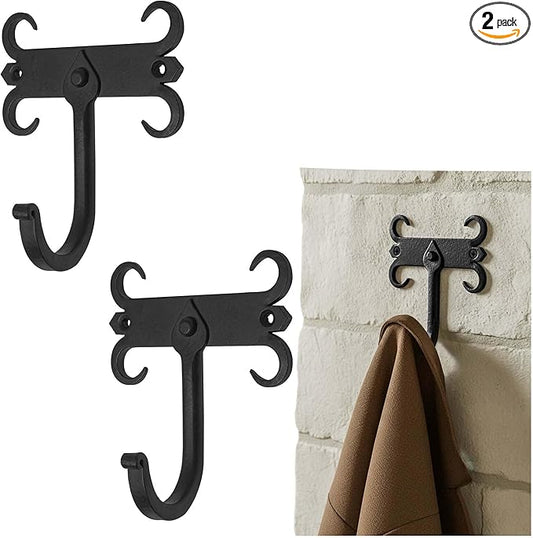 Mystic Colonial Rustic Cast Iron Wall Hooks, Heavy Duty Retro Utility Hooks for Hanging Coat, Bag, Towel, Robe, Hat and More, Mounting Hardware Included, Pack of 2