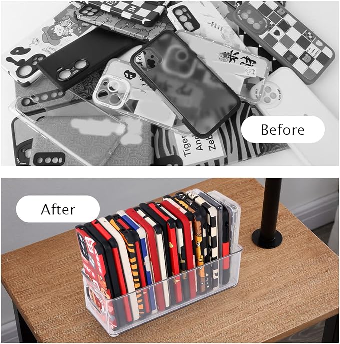 Phone Case Box Organizer, Clear Storage Bins w Handles for Kitchen Organization, Multifunctional Phone Case Storage Holder for Classroom, Desk, Cupboard, Cabinet