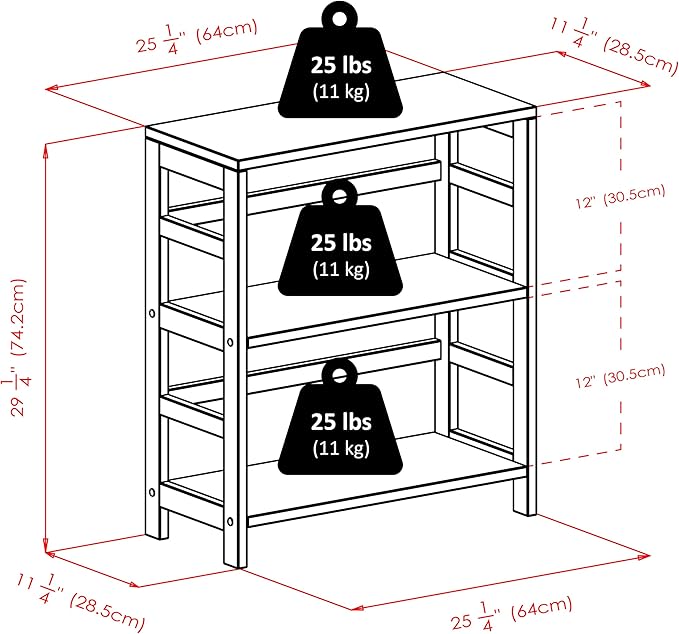 Winsome Leo 2-Tier Wide Storage Shelf with 3 Foldable Woven Baskets, for Living Room, Home Office, Bedroom, Espresso